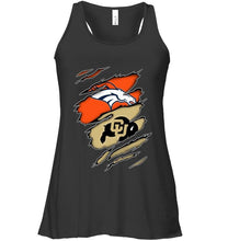 Load image into Gallery viewer, Denver Broncos and Colorado Buffaloes layer under ripped shirt