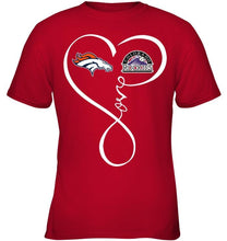 Load image into Gallery viewer, Denver Broncos Colorado Rockies love heart shirt