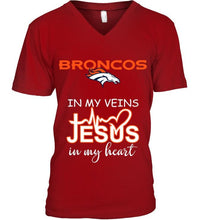 Load image into Gallery viewer, Denver Broncos in my veins jesus in my heart shirt