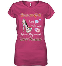 Load image into Gallery viewer, Broncos Girl I am who I am your approval isn't needed Denver Broncos fan high heel glittering shirt