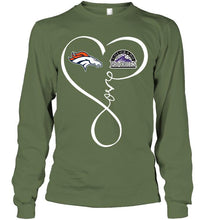 Load image into Gallery viewer, Denver Broncos Colorado Rockies love heart shirt