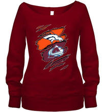 Load image into Gallery viewer, Denver Broncos and Colorado Avalanche layer under ripped shirt