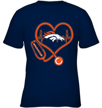 Load image into Gallery viewer, Denver Broncos nurse scope love heartbeat shirt