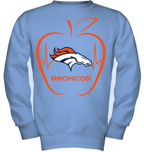 Load image into Gallery viewer, Denver Broncos heartbeat teacher apple shirt