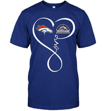 Load image into Gallery viewer, Denver Broncos Colorado Rockies love heart shirt
