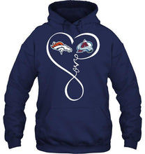Load image into Gallery viewer, Denver Broncos Colorado Avalanche love heart shirt