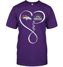 Load image into Gallery viewer, Denver Broncos Colorado Rockies love heart shirt