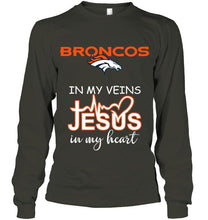 Load image into Gallery viewer, Denver Broncos in my veins jesus in my heart shirt