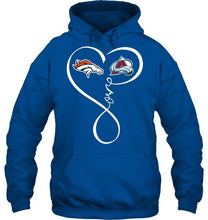 Load image into Gallery viewer, Denver Broncos Colorado Avalanche love heart shirt