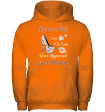 Load image into Gallery viewer, Broncos Girl I am who I am your approval isn't needed Denver Broncos fan high heel glittering shirt
