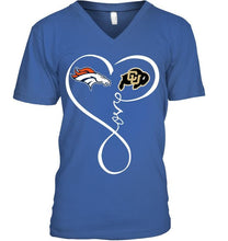 Load image into Gallery viewer, Denver Broncos Colorado Buffaloes love heart shirt