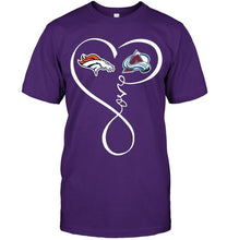 Load image into Gallery viewer, Denver Broncos Colorado Avalanche love heart shirt