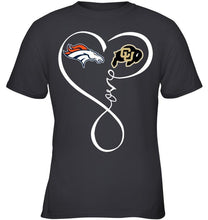 Load image into Gallery viewer, Denver Broncos Colorado Buffaloes love heart shirt