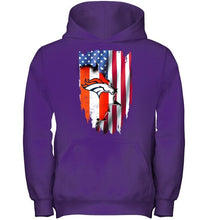 Load image into Gallery viewer, Denver Broncos flag ripped american flag shirt