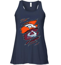 Load image into Gallery viewer, Denver Broncos and Colorado Avalanche layer under ripped shirt
