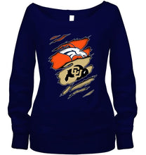 Load image into Gallery viewer, Denver Broncos and Colorado Buffaloes layer under ripped shirt