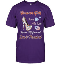 Load image into Gallery viewer, Broncos Girl I am who I am your approval isn't needed Denver Broncos fan high heel glittering shirt