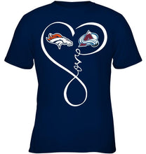 Load image into Gallery viewer, Denver Broncos Colorado Avalanche love heart shirt