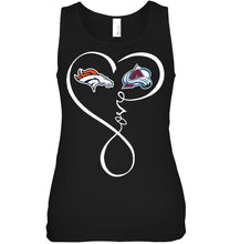 Load image into Gallery viewer, Denver Broncos Colorado Avalanche love heart shirt
