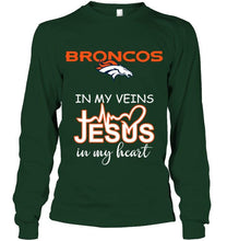 Load image into Gallery viewer, Denver Broncos in my veins jesus in my heart shirt