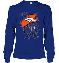 Load image into Gallery viewer, Denver Broncos and Colorado Rockies layer under ripped shirt