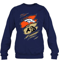 Load image into Gallery viewer, Denver Broncos and Colorado Buffaloes layer under ripped shirt