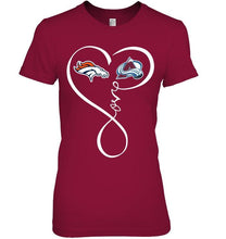 Load image into Gallery viewer, Denver Broncos Colorado Avalanche love heart shirt