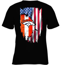 Load image into Gallery viewer, Denver Broncos flag ripped american flag shirt