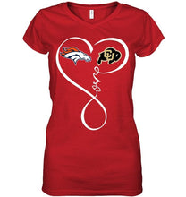 Load image into Gallery viewer, Denver Broncos Colorado Buffaloes love heart shirt