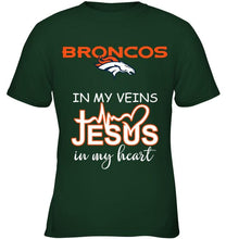 Load image into Gallery viewer, Denver Broncos in my veins jesus in my heart shirt