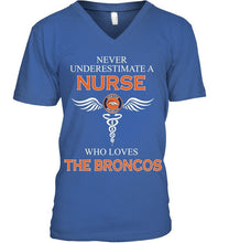 Load image into Gallery viewer, Never underestimate a nurse who loves the Broncos Denver Broncos fan shirt