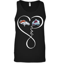 Load image into Gallery viewer, Denver Broncos Colorado Avalanche love heart shirt