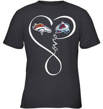 Load image into Gallery viewer, Denver Broncos Colorado Avalanche love heart shirt