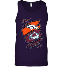 Load image into Gallery viewer, Denver Broncos and Colorado Avalanche layer under ripped shirt