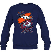 Load image into Gallery viewer, Denver Broncos and Colorado Avalanche layer under ripped shirt