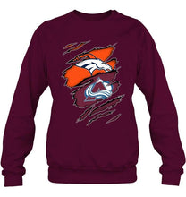 Load image into Gallery viewer, Denver Broncos and Colorado Avalanche layer under ripped shirt