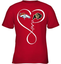 Load image into Gallery viewer, Denver Broncos Colorado Buffaloes love heart shirt