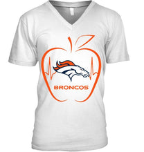 Load image into Gallery viewer, Denver Broncos heartbeat teacher apple shirt