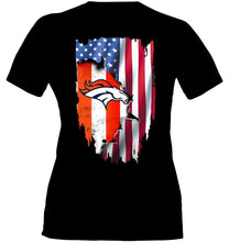 Load image into Gallery viewer, Denver Broncos flag ripped american flag shirt