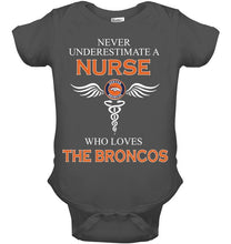 Load image into Gallery viewer, Never underestimate a nurse who loves the Broncos Denver Broncos fan shirt