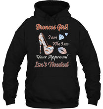 Load image into Gallery viewer, Broncos Girl I am who I am your approval isn't needed Denver Broncos fan high heel glittering shirt