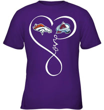 Load image into Gallery viewer, Denver Broncos Colorado Avalanche love heart shirt