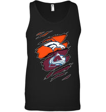 Load image into Gallery viewer, Denver Broncos and Colorado Avalanche layer under ripped shirt