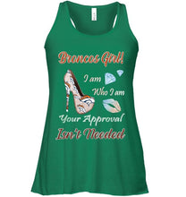 Load image into Gallery viewer, Broncos Girl I am who I am your approval isn't needed Denver Broncos fan high heel glittering shirt