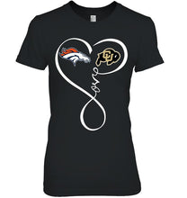 Load image into Gallery viewer, Denver Broncos Colorado Buffaloes love heart shirt