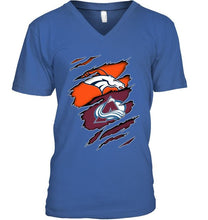 Load image into Gallery viewer, Denver Broncos and Colorado Avalanche layer under ripped shirt