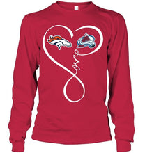 Load image into Gallery viewer, Denver Broncos Colorado Avalanche love heart shirt