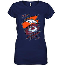 Load image into Gallery viewer, Denver Broncos and Colorado Avalanche layer under ripped shirt