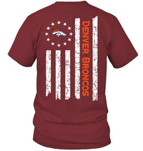 Load image into Gallery viewer, Denver Broncos star american flag on back shirt