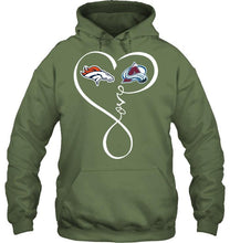 Load image into Gallery viewer, Denver Broncos Colorado Avalanche love heart shirt